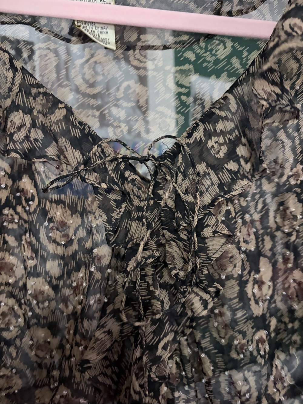 ICE Brown Floral Sheer Bell-Sleeve Blouse - Picture 2 of 4